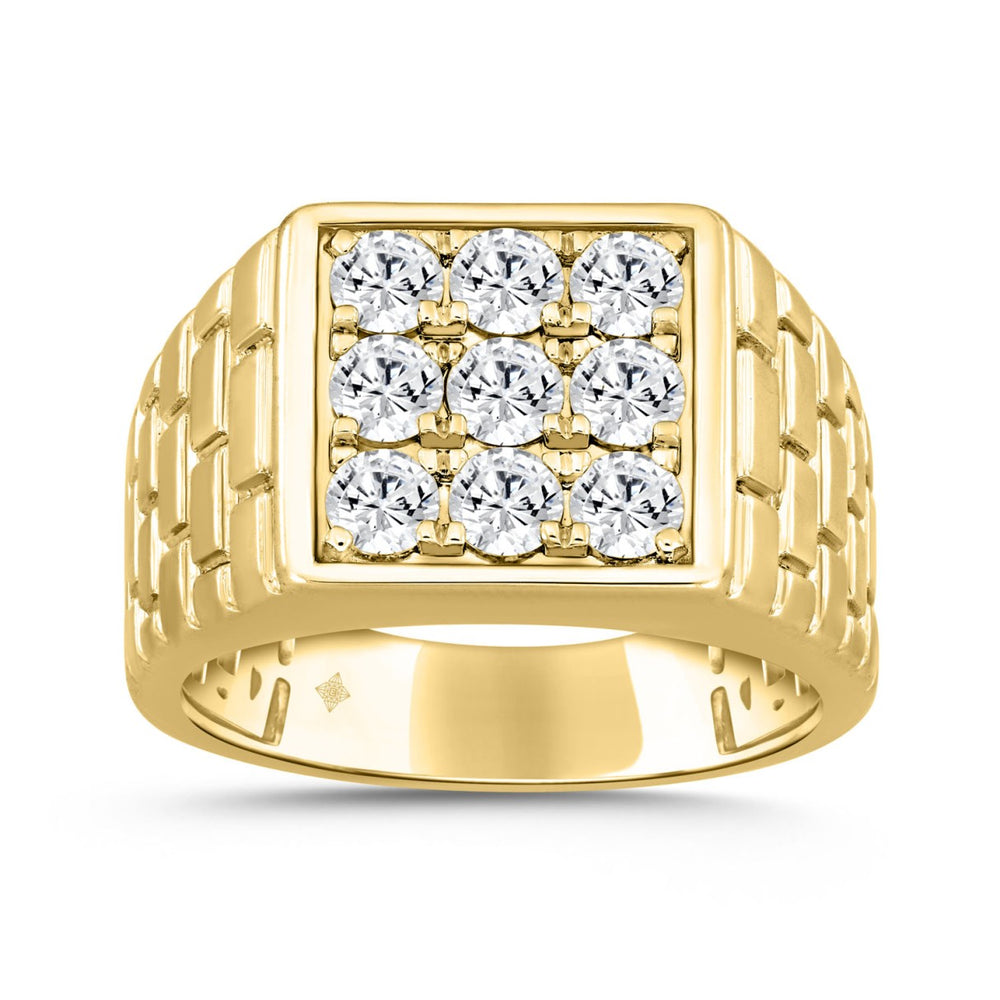 MENS RING 1 1/2CT ROUND DIAMOND 14K YELLOW GOLD