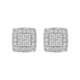 14K WHITE GOLD 1CT ROUND/PRINCESS DIAMOND MEN'S EARRINGS
