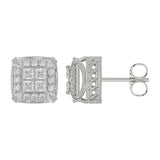 14K WHITE GOLD 1CT ROUND/PRINCESS DIAMOND MEN'S EARRINGS