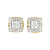 14K YELLOW GOLD 1CT ROUND/PRINCESS DIAMOND MEN'S EARRINGS