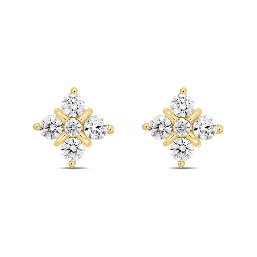 14K YELLOW GOLD 1 1/2CT ROUND DIAMOND LADIES EARRINGS