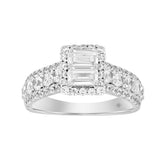 14K WHITE GOLD 1 3/4CT ROUND/EMERALD DIAMOND LADIES RING