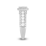 14K WHITE GOLD 1 3/4CT ROUND/EMERALD DIAMOND LADIES RING