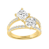 LADIES RING 2 1/2CT ROUND/PRINCESS DIAMOND 14K YELLOW GOLD