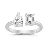 LADIES RING 1CT EMERALD/PEAR DIAMOND 14K WHITE GOLD