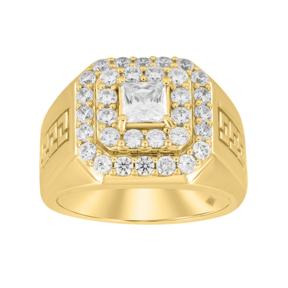 MEN'S RING 2 1/2CT ROUND/PRINCESS DIAMOND 10K YELLOW GOLD (CENTER STONE PRINCESS DIAMOND 1CT )