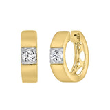 LADIES HOOPS EARRINGS 1/2CT ROUND DIAMOND 14K YELLOW GOLD