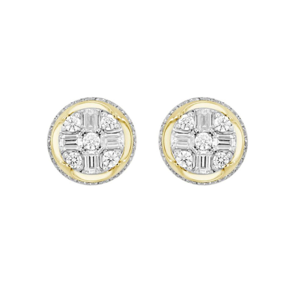 MEN'S EARRINGS 1 1/2CT ROUND/EMERALD DIAMOND 14K YELLOW GOLD