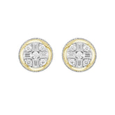 MEN'S EARRINGS 1 1/2CT ROUND/EMERALD DIAMOND 14K YELLOW GOLD