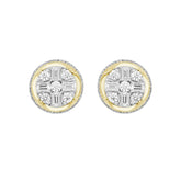 MEN'S EARRINGS 1 1/2CT ROUND/EMERALD DIAMOND 14K YELLOW GOLD