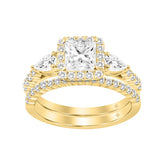 LADIES BRIDAL SET 2CT ROUND/PRINCESS/PEAR DIAMOND 14K YELLOW GOLD (CENTER STONE PRINCESS DIAMOND 1CT )