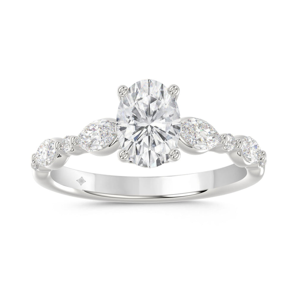 14K White Gold Oval Diamond Ring 1 1/2Ct With Round & Marquise Side Diamonds 1.00Ct Center Stone Oval Diamond For Women Fine Jewelry Gift For Her (Color F-G Clarity Vs1/Vs2)
