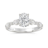 14K White Gold Oval Diamond Ring 1 1/2Ct With Round & Marquise Side Diamonds 1.00Ct Center Stone Oval Diamond For Women Fine Jewelry Gift For Her (Color F-G Clarity Vs1/Vs2)