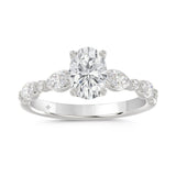 14K White Gold Oval Diamond Ring 1 1/2Ct With Round & Marquise Side Diamonds 1.00Ct Center Stone Oval Diamond For Women Fine Jewelry Gift For Her (Color F-G Clarity Vs1/Vs2)
