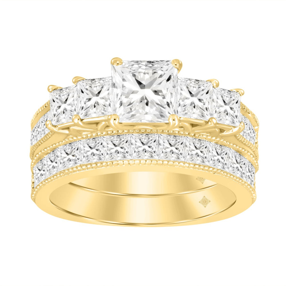 14K YELLOW GOLD 3 1/2CT ROUND/PRINCESS DIAMOND LADIES BRIDAL SET (CENTER STONE PRINCESS DIAMOND 3/4CT )