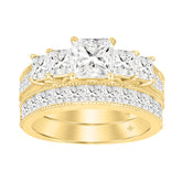 14K YELLOW GOLD 3 1/2CT ROUND/PRINCESS DIAMOND LADIES BRIDAL SET (CENTER STONE PRINCESS DIAMOND 3/4CT )