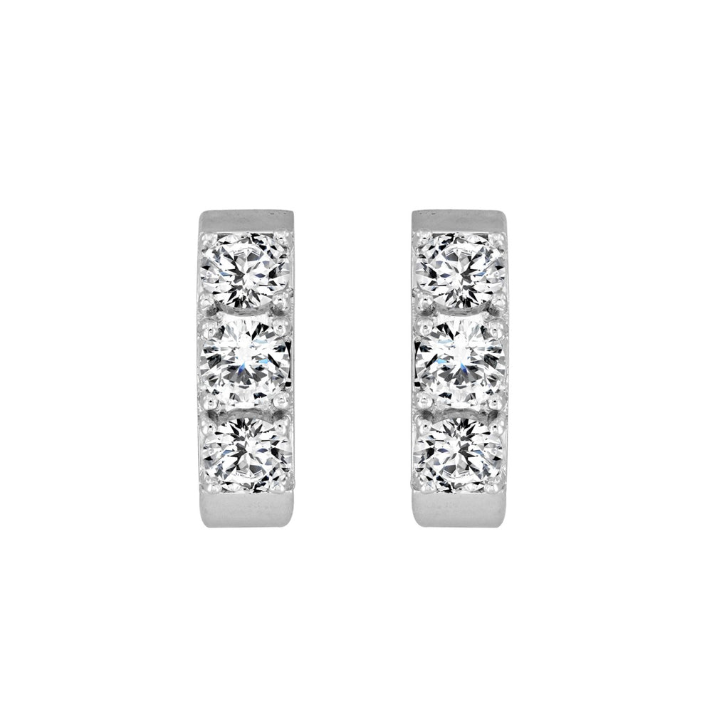 LADIES HOOP EARRINGS 1 1/2CT ROUND DIAMOND 14K WHITE GOLD