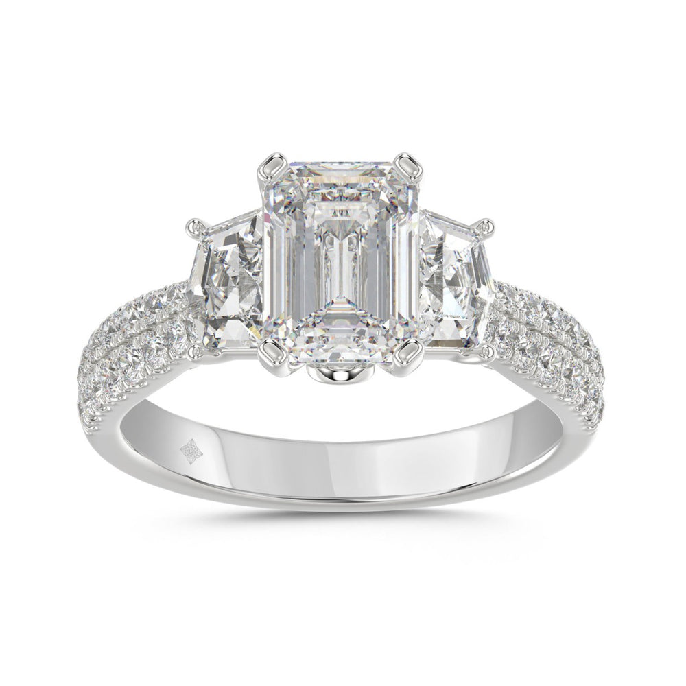 LADIES RING 3CT ROUND/EMERALD/CADILLAC DIAMOND 14K WHITE GOLD (CENTER STONE EMERALD DIAMOND 2CT )