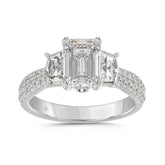 LADIES RING 3CT ROUND/EMERALD/CADILLAC DIAMOND 14K WHITE GOLD (CENTER STONE EMERALD DIAMOND 2CT )