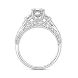 LADIES RING 3CT ROUND/EMERALD/TRAPEZOID DIAMOND 14K WHITE GOLD (CENTER STONE EMERALD DIAMOND 2CT )