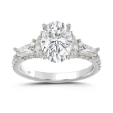 LADIES RING 3 1/2CT ROUND/HALF MOON/OVAL/BAGUETTE DIAMOND 14K WHITE GOLD (CENTER STONE OVAL DIAMOND 2CT )