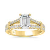 LADIES RING 2CT ROUND/EMERALD DIAMOND 14K YELLOW GOLD (CENTER STONE EMERALD DIAMOND 1 1/2CT )