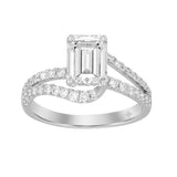 LADIES RING 2CT ROUND/EMERALD DIAMOND 14K WHITE GOLD (CENTER STONE EMERALD DIAMOND 1 1/2CT )