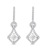 LADIES EARRINGS 1 1/3CT ROUND/PRINCESS DIAMOND 14K WHITE GOLD