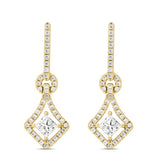 LADIES EARRINGS 1 1/3CT ROUND/PRINCESS DIAMOND 14K YELLOW GOLD
