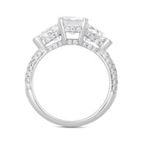 LADIES RING 3 1/2CT ROUND/EMERALD/TRILLION DIAMOND 14K WHITE GOLD (CENTER STONE EMERALD DIAMOND 2CT )