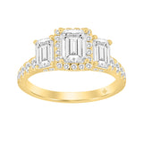 LADIES RING 2 1/2CT ROUND/EMERALD DIAMOND 14K YELLOW GOLD (CENTER STONE EMERALD DIAMOND 1CT )