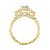 LADIES RING 2 1/2CT ROUND/EMERALD DIAMOND 14K YELLOW GOLD (CENTER STONE EMERALD DIAMOND 1CT )