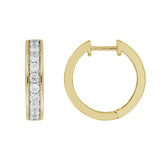 LADIES HOOP EARRINGS 5/8CT ROUND DIAMOND 14K YELLOW GOLD