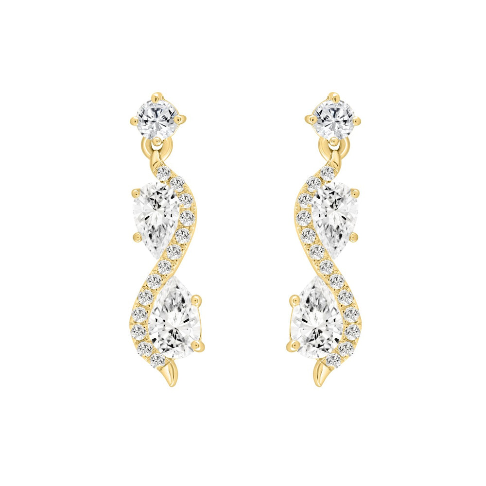 LADIES EARRINGS 1 1/2CT ROUND/PEAR DIAMOND 14K YELLOW GOLD