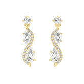 LADIES EARRINGS 1 1/2CT ROUND/PEAR DIAMOND 14K YELLOW GOLD