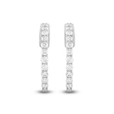 LADIES HOOP EARRINGS 1CT ROUND DIAMOND 14K WHITE GOLD