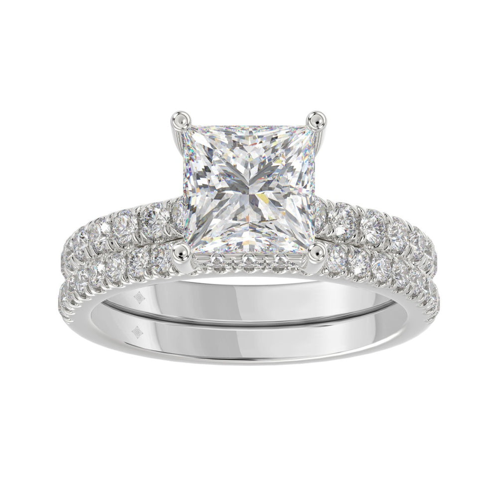 14K WHITE GOLD 2 7/8CT ROUND/PRINCESS DIAMOND LADIES BRIDAL SET (CENTER STONE PRINCESS DIAMOND 2.00CT)