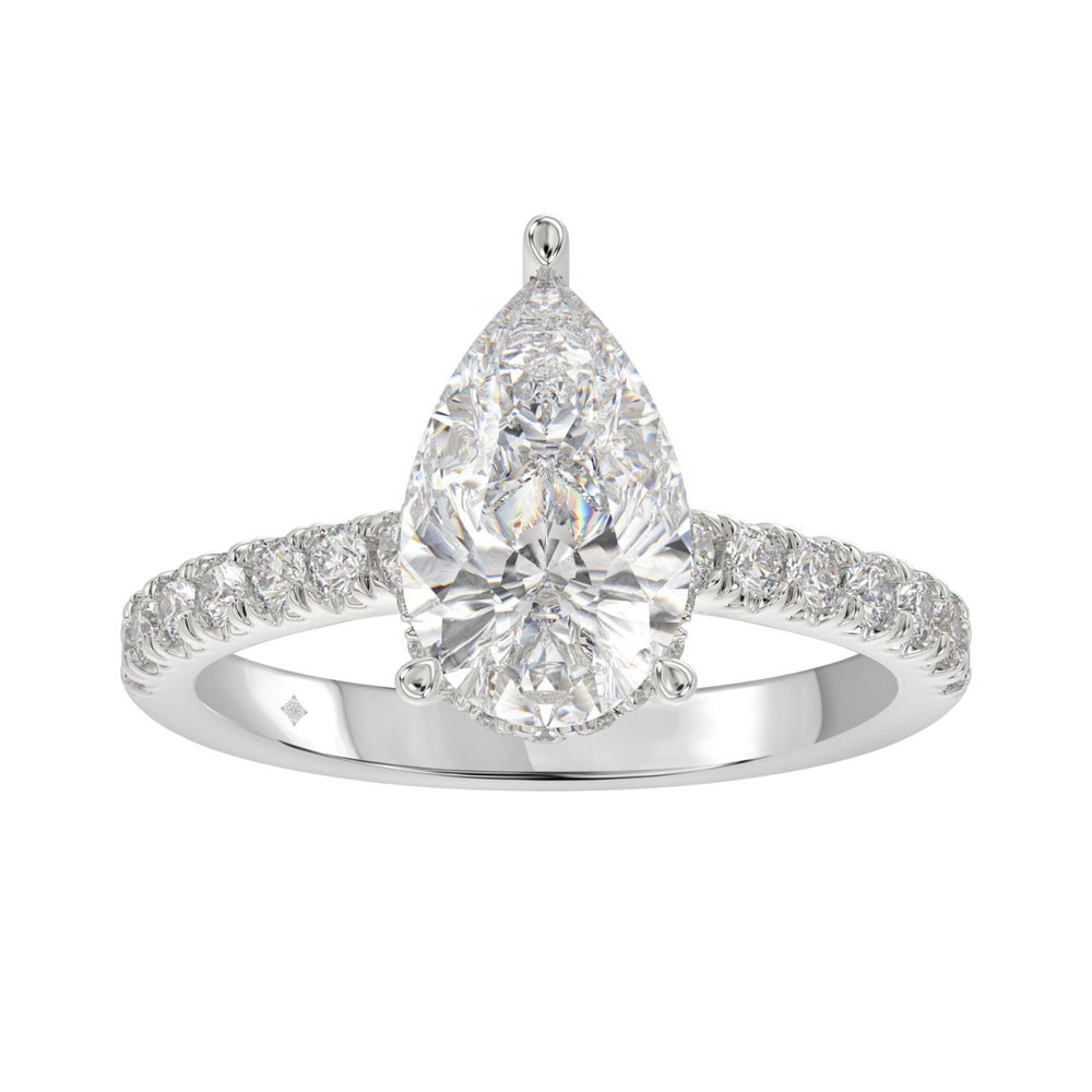 LADIES RING 2 1/2CT ROUND/PEAR/DIAMOND 14K WHITE GOLD
