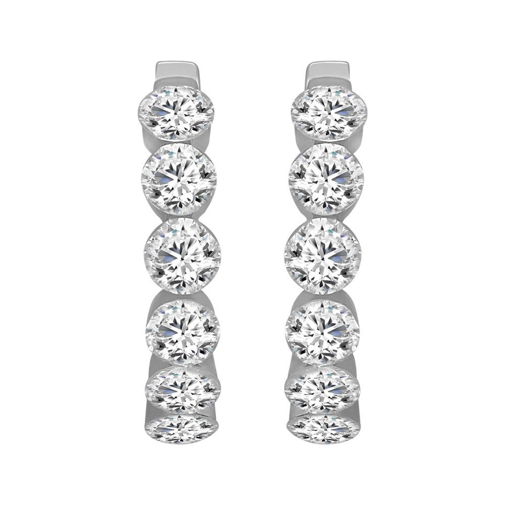 LADIES HOOP EARRINGS 1 3/4CT ROUND DIAMOND 14K WHITE GOLD