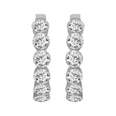 LADIES HOOP EARRINGS 1 3/4CT ROUND DIAMOND 14K WHITE GOLD