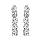 LADIES HOOP EARRINGS 1 3/4CT ROUND DIAMOND 14K WHITE GOLD