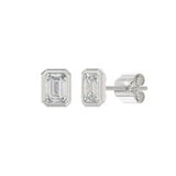 LADIES SOLITAIRE EARRINGS 2CT EMERALD DIAMOND 14K WHITE GOLD