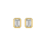 LADIES SOLITAIRE EARRINGS 2CT EMERALD DIAMOND 14K YELLOW GOLD