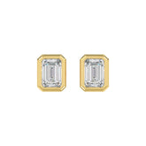 LADIES SOLITAIRE EARRINGS 3CT EMERALD DIAMOND 14K YELLOW GOLD