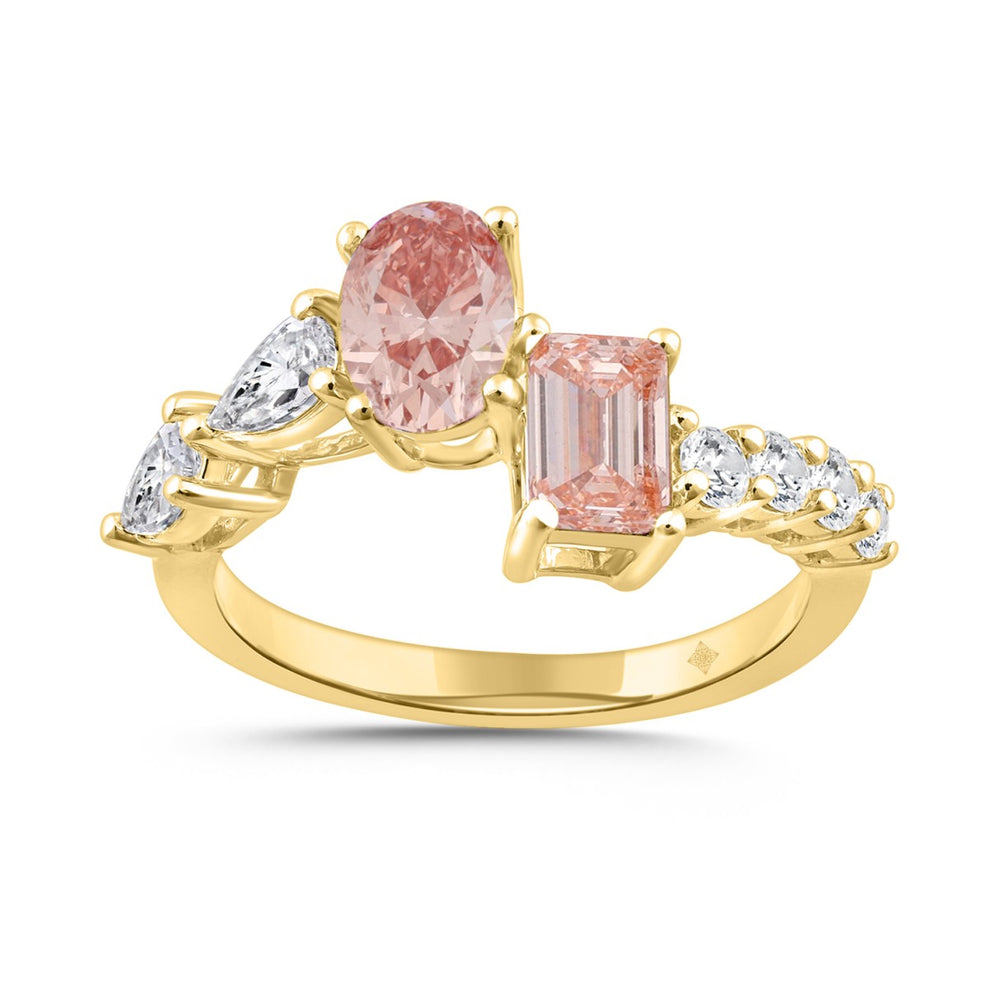 LADIES RING 2 1/4CT ROUND/EMERALD/PEAR/OVAL DIAMOND 14K YELLOW GOLD (CENTER STONE OVAL/EMERALD DIAMOND 3/4CT 3/4CT )