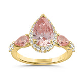 LADIES RING 3 3/4CT ROUND/PINK PEAR DIAMOND 14K YELLOW GOLD (CENTER STONE PINK PEAR DIAMOND 2CT )