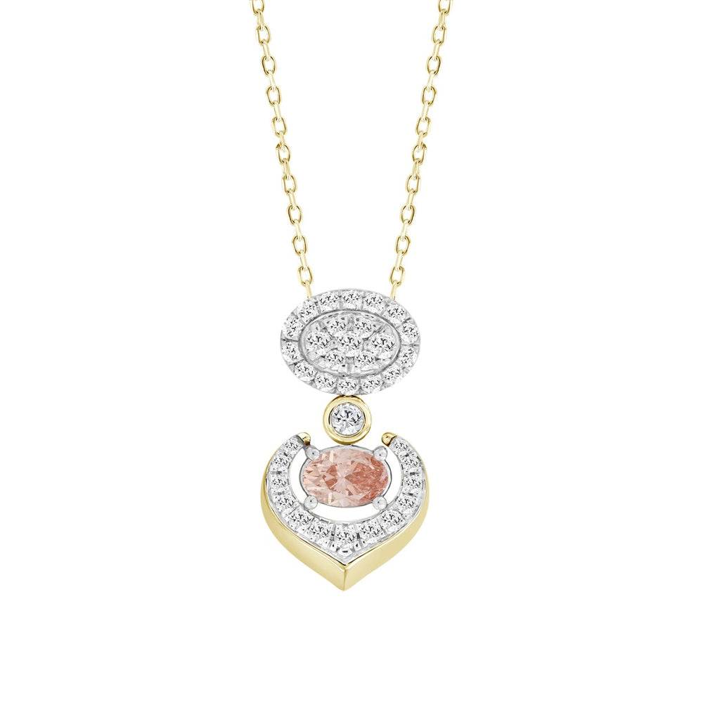 LADIES PENDANT 1CT ROUND/OVAL DIAMOND 14K YELLOW GOLD WITH CHAIN (CENTER STONE OVAL DIAMOND 1/2CT )