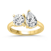 LADIES RING 2CT ROUND/PEAR DIAMOND 14K YELLOW GOLD
