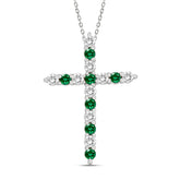 14K WHITE GOLD 3/4CT ROUND DIAMOND LADIES PENDANT (CENTER STONE GREEN EMERALD ROUND DIAMOND 3/8CT)