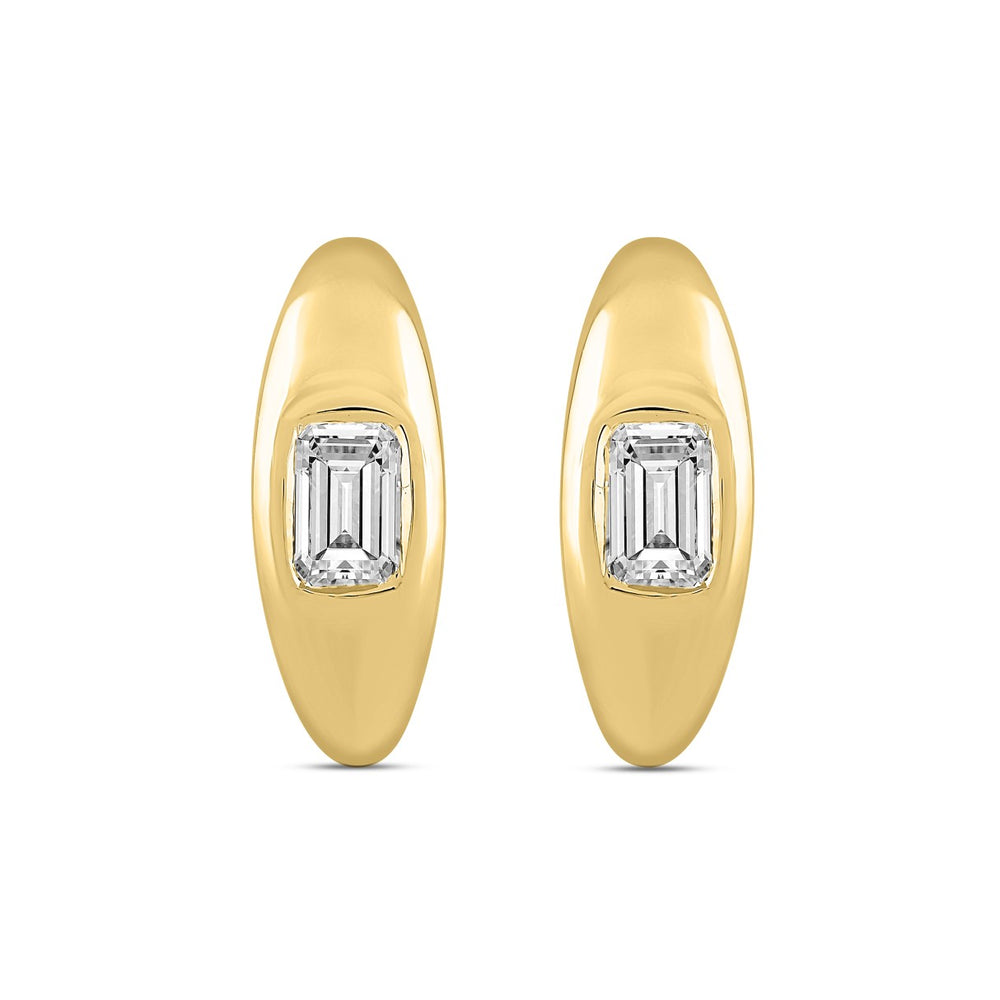 LADIES HOOP EARRINGS 2CT EMERALD DIAMOND 14K YELLOW GOLD